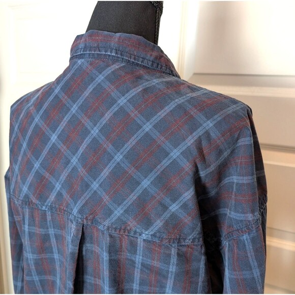 Zara Blue Plaid Blouse Size M Oversized Embellished Beaded Pocket Button Up Boho - Picture 7 of 10